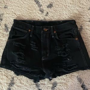 Wrangler black distressed denim shorts